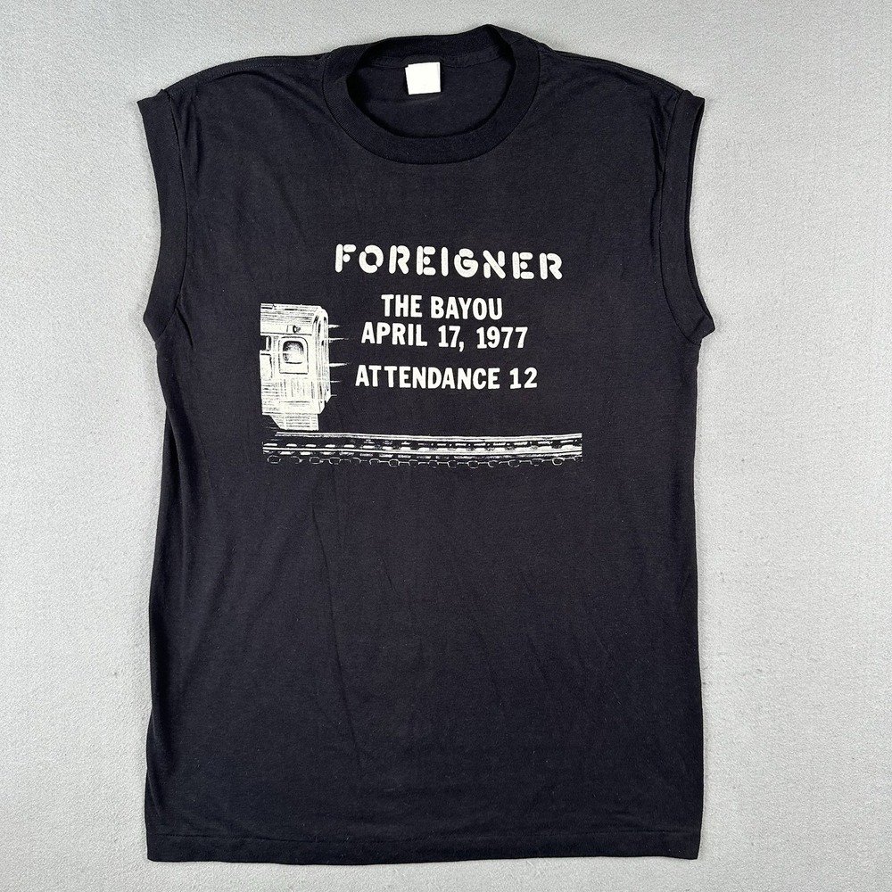 Vintage 70s Foreigner Sleeveless Shirt XL Black The Bayou Train Subway 1977